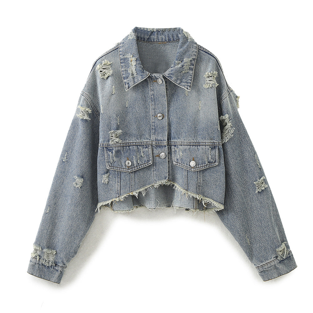 Women's Denim Short Jacket + Girlfriend Style Mid-Waist Denim Pants
