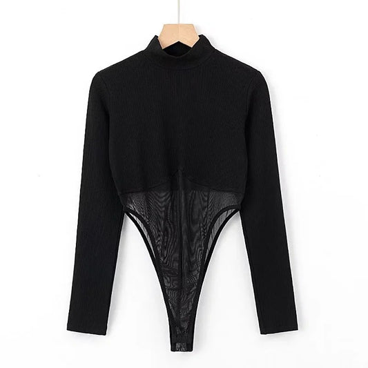Mesh splicing umbilical jumpsuit