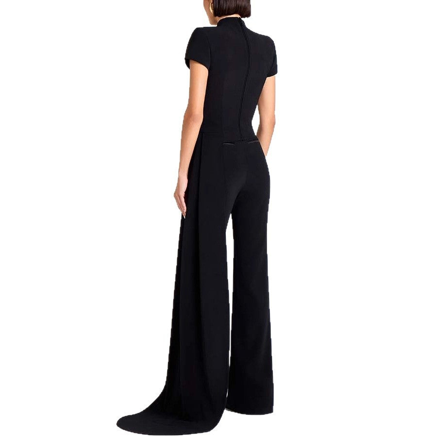 Fashionable Short Sleeve High Neck Casual Set with Long Pants for Women