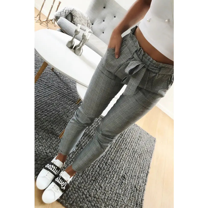 High-Waisted Casual Plaid Pants for Women