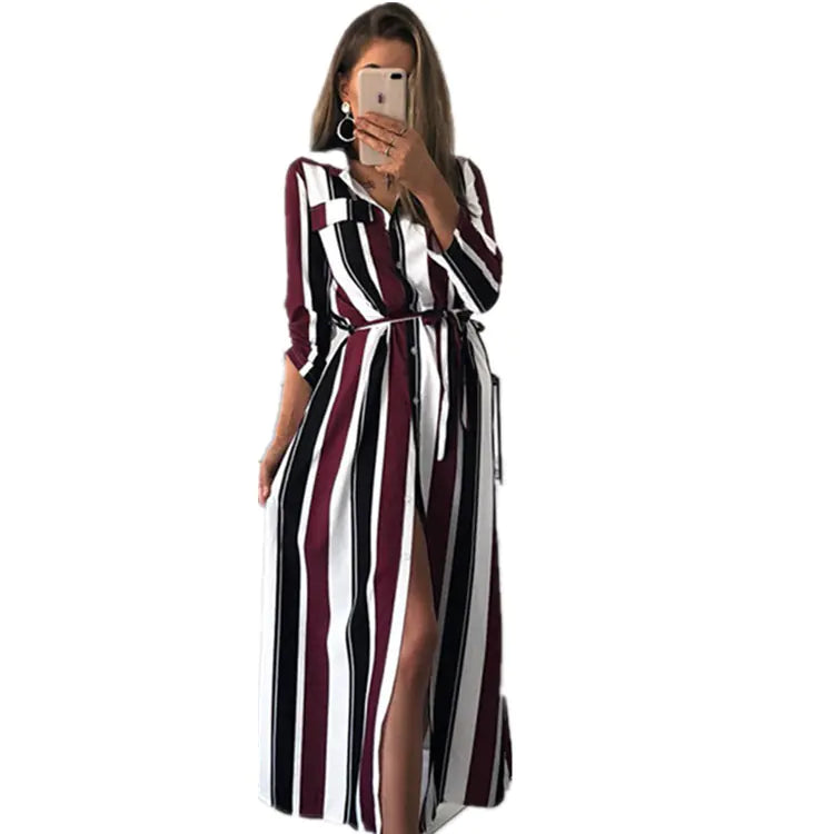 Colorful Striped Shirt Dress for Women