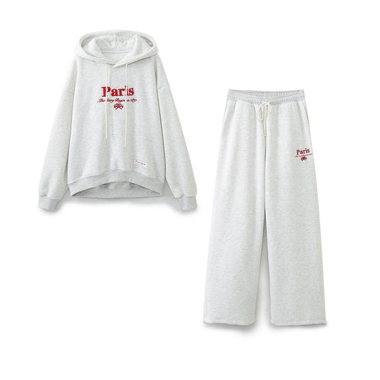 Loose Hooded Sweatshirt + Printed Jogging Pants