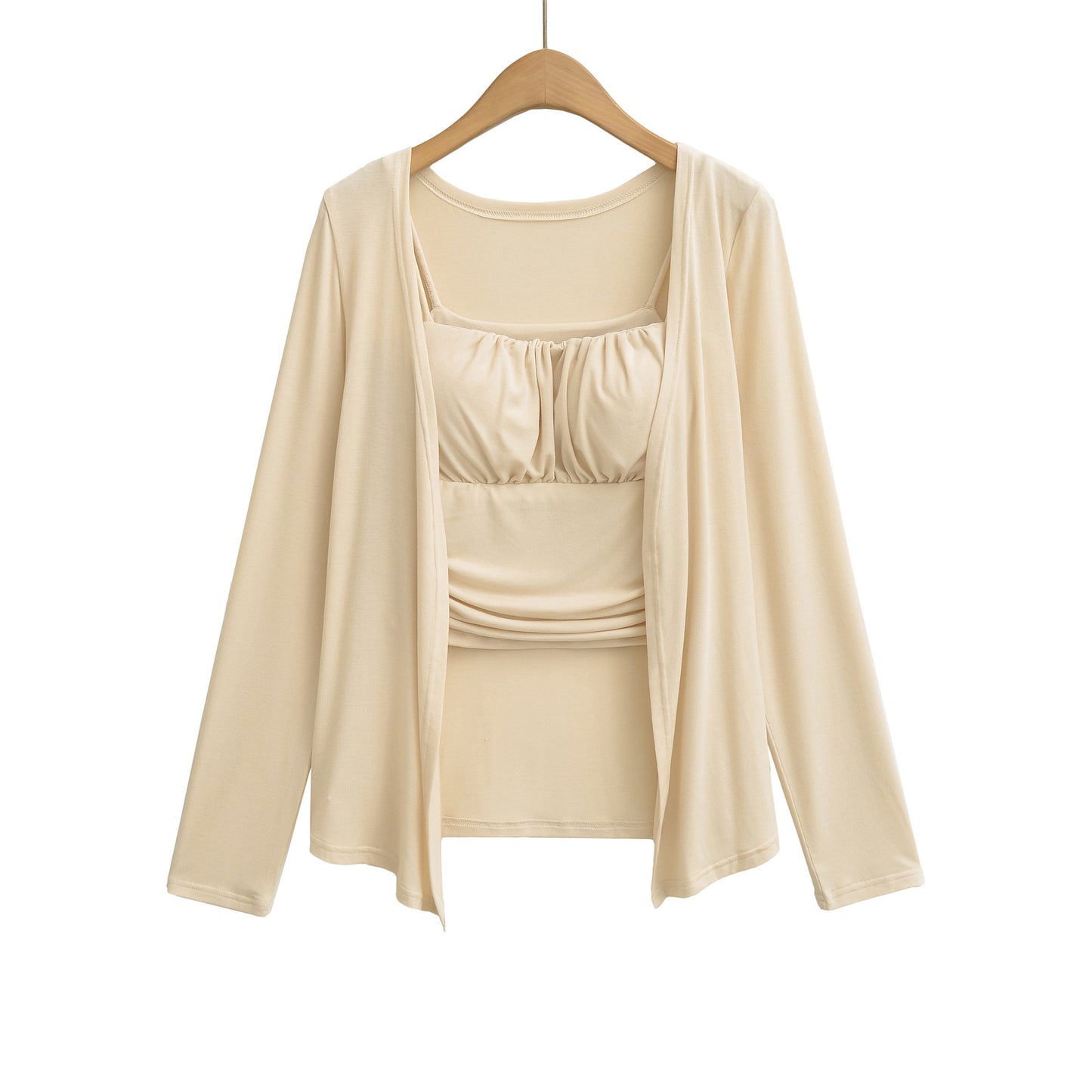Long Sleeve Cardigan and Small Strap Two-Piece Set