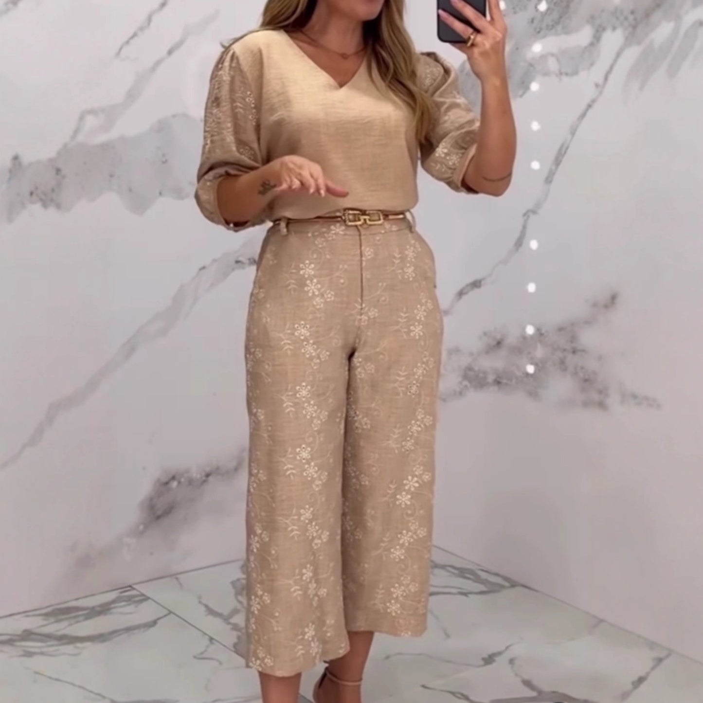Summer New Cross-border Lace Export European and American Style Elegant Top Wide Leg Straight Tube Long Pants Set Women's Wear