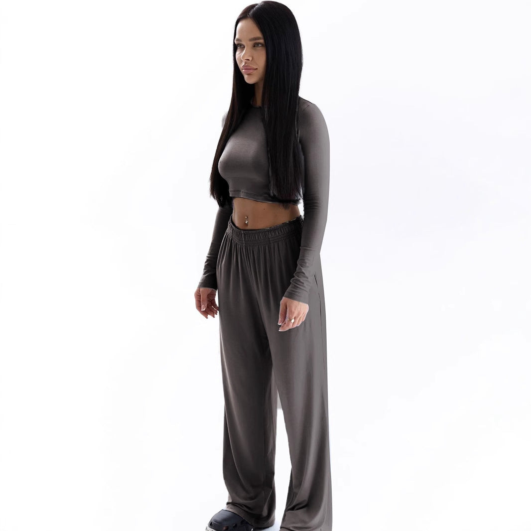 Crop Top T-Shirt with Tight Fit and Loose Two-Piece Set for Women