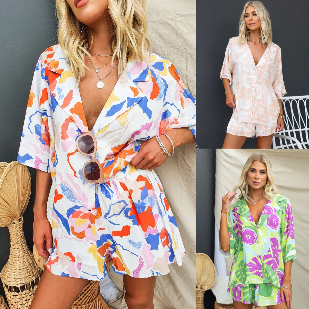 Casual Collar Loose Vacation Elastic Waist Two-Piece Set