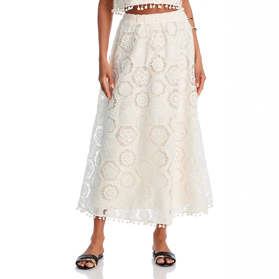 Sleeveless Embroidered A-line Skirt Set INS Casual Loose Vacation Two-piece Suit