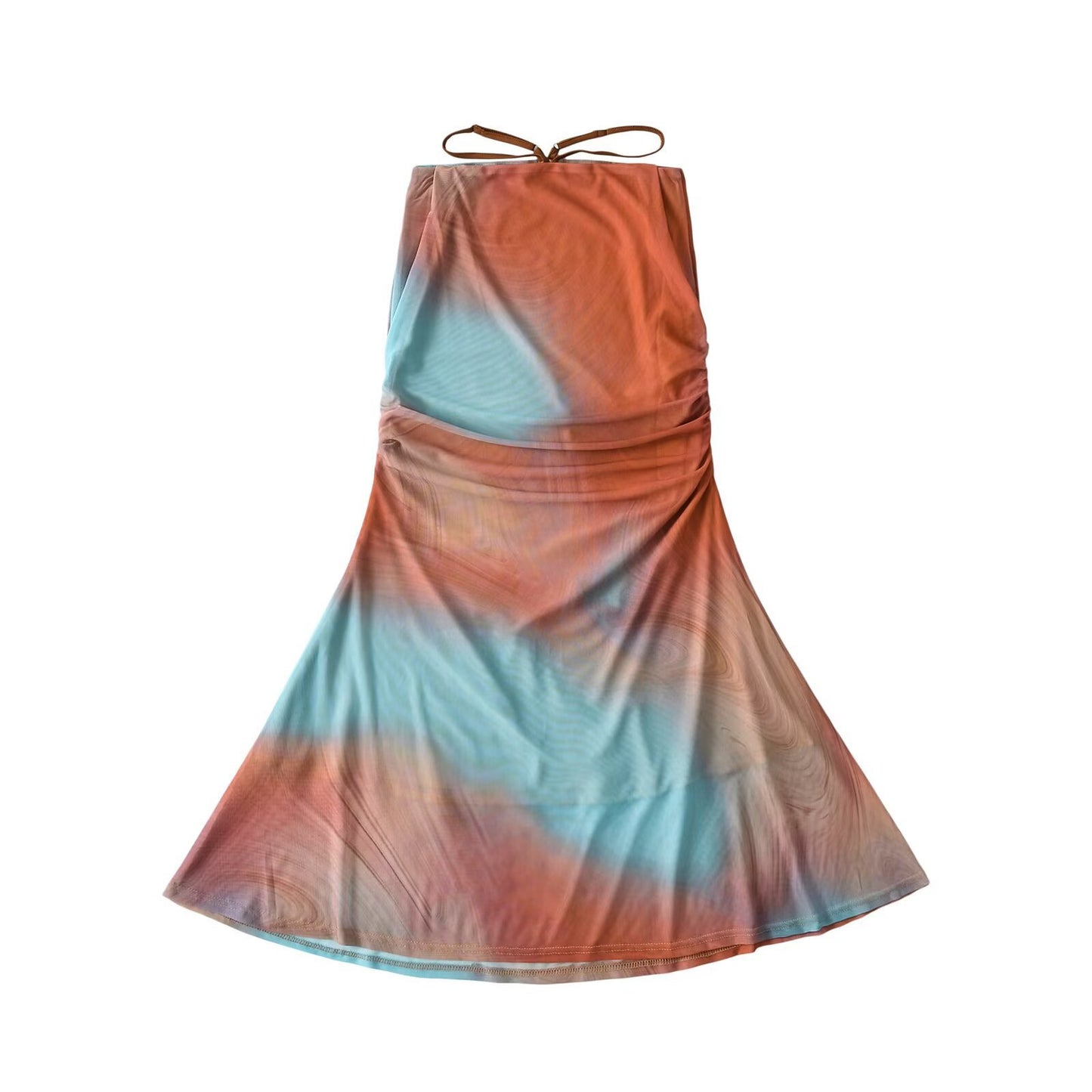 Women's Clothing Mesh Printed One-Shoulder Long Sleeve Top + Skirt