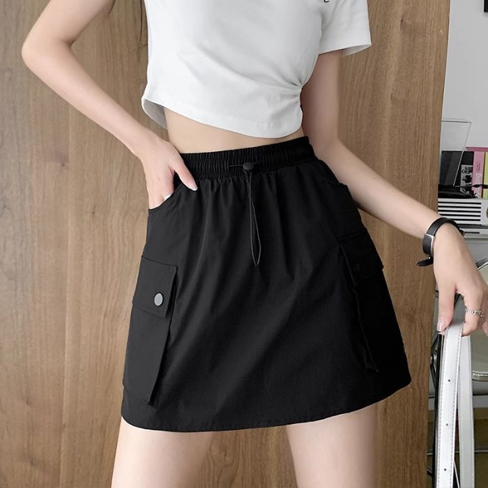 Gray Workwear Skirt Women's Summer Thin High-Waist A-Line Wide-Leg Mini Skirt American Quick-Dry Short Skirt Pants