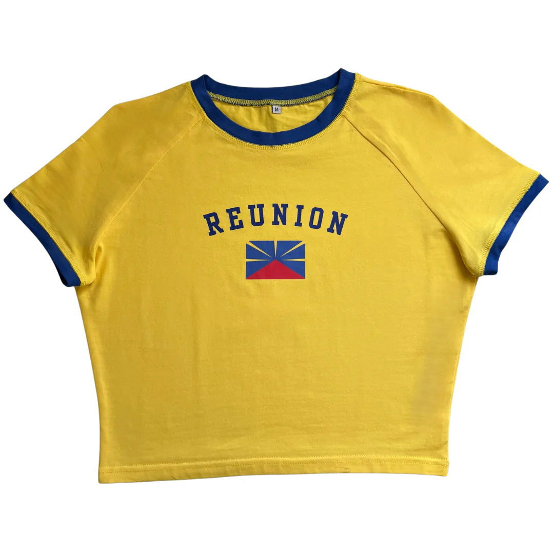 Summer Women's Short Sleeve T-Shirt Set Y2K Streetwear Letter Embroidery Blue Short Sleeve