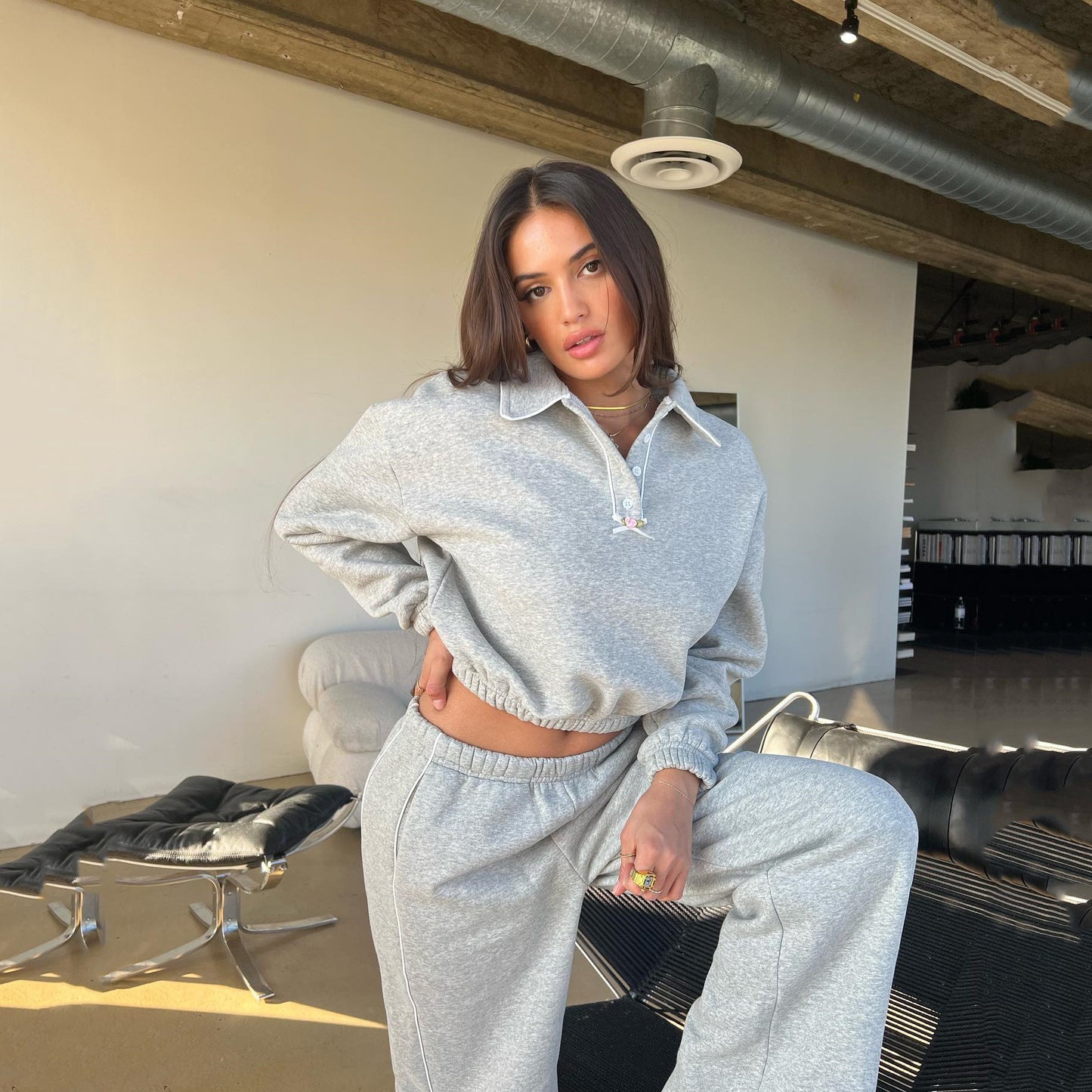 Loose Hoodie Two-Piece Set Drawstring Waist Hoodie Customization