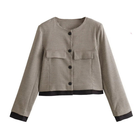 Women's Clothing INS Spliced Houndstooth Small Jacket Pleated Skirt Pants Set