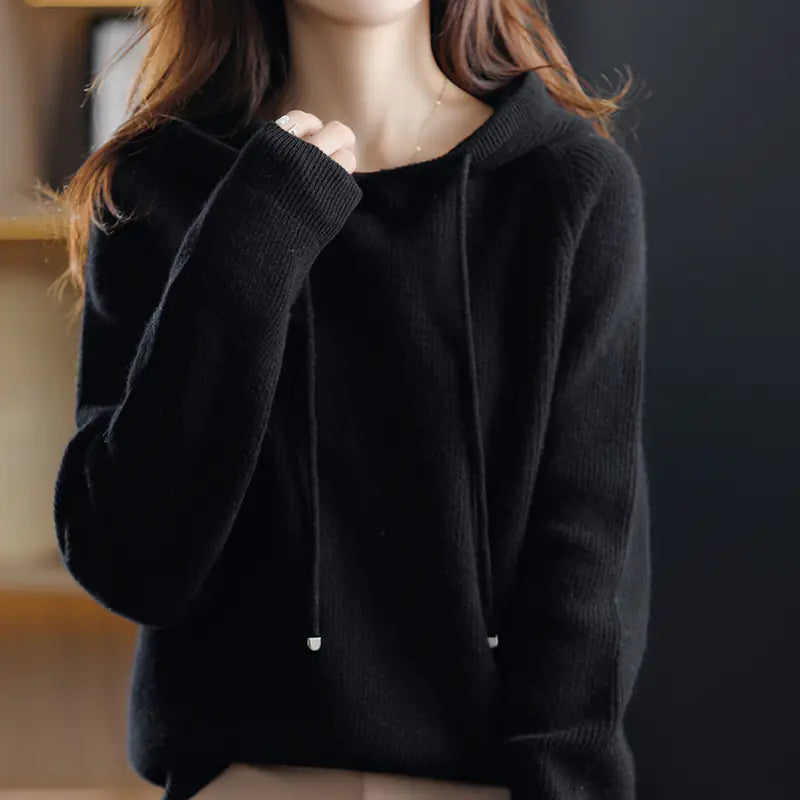 Women's Loose Short Hooded Cashmere Pullover Sweater