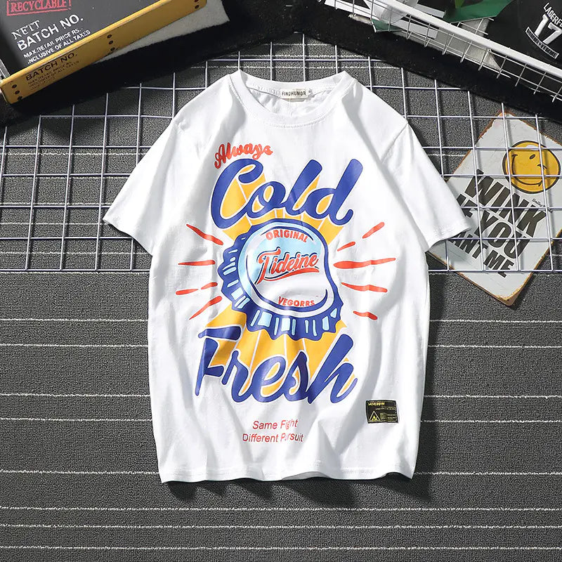 Printed Short Sleeve Streetwear Couple Tee - Gold
