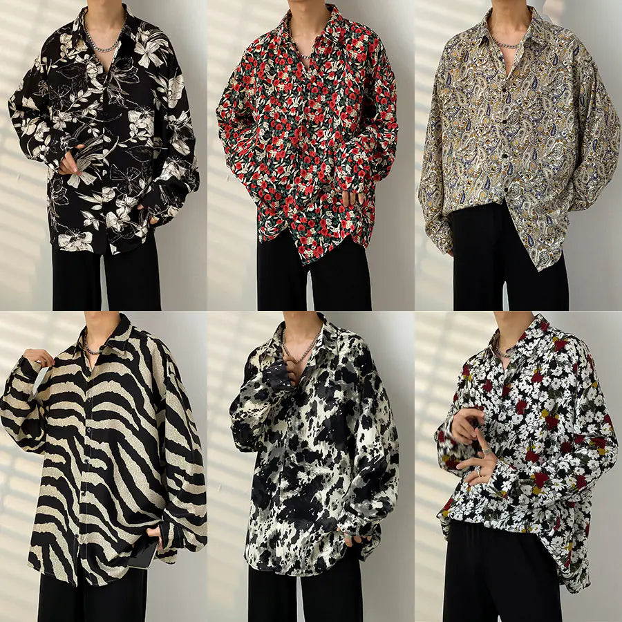 Men's Retro Floral Long Sleeve Shirt - Casual Loose Fit