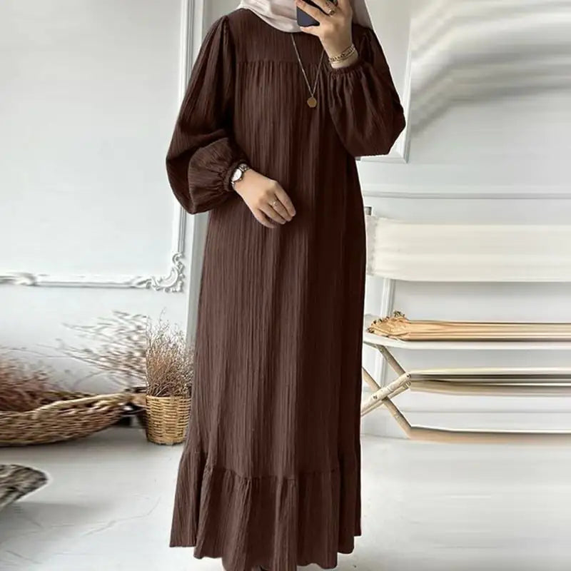 Vintage Maxi Dress for Muslim Women with Ruffles Hem