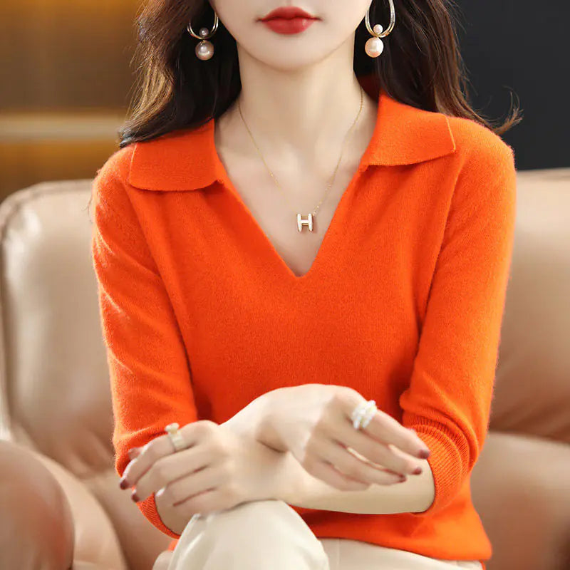 Women's V-Neck Solid Color Loose Sweater
