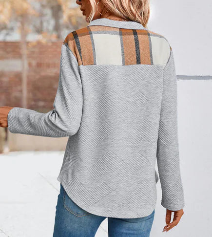 Autumn Women's Long Sleeve Plaid Patchwork Sweater