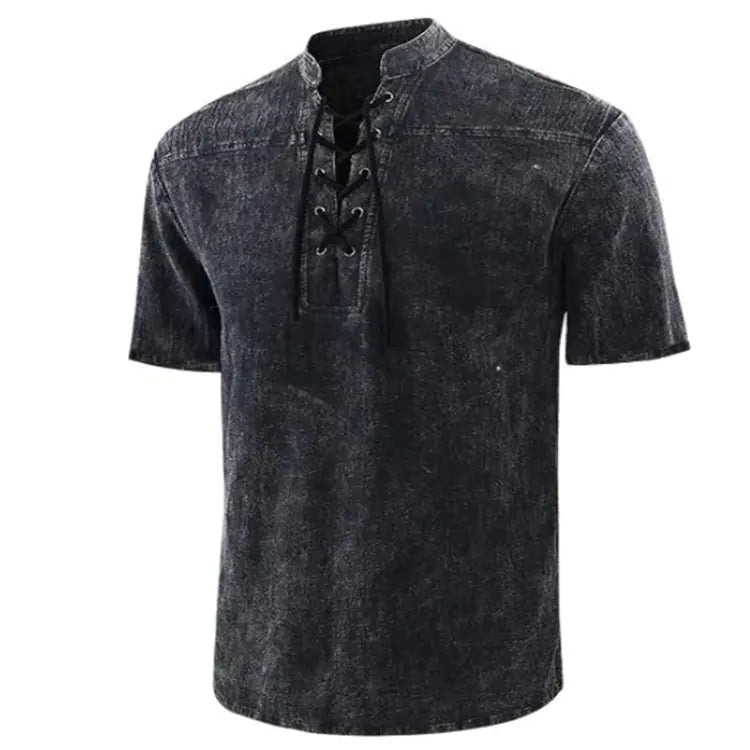 Men's Solid Color Retro Casual Short-Sleeved Shirt