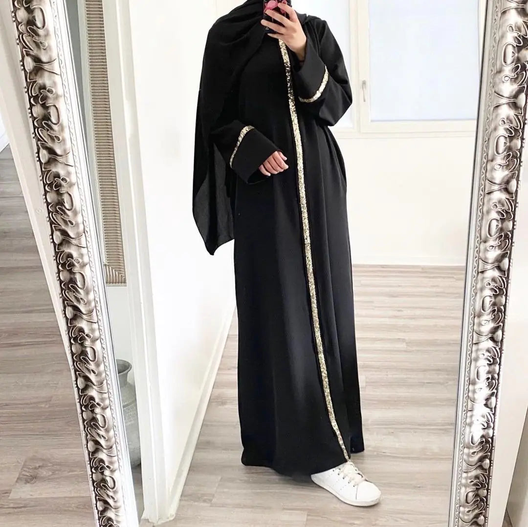 Muslim Women's Robe with Sequins and Trim Design