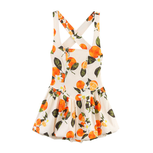 Low neck fruit patterned camisole dress for women