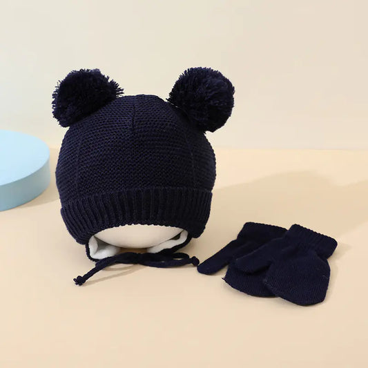 Children's Double Ball Wool Hat and Gloves Set