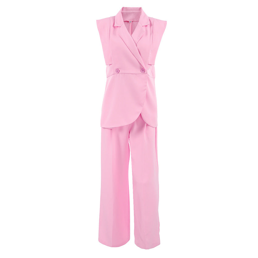Commuting Pink Suit Vest and Long Pants Two-Piece Set for Women Autumn  Professional Workwear Set