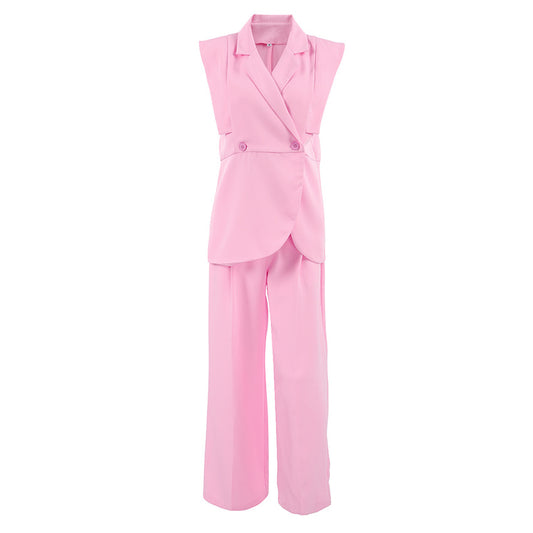 Commuting Pink Suit Vest and Long Pants Two-Piece Set for Women Autumn  Professional Workwear Set