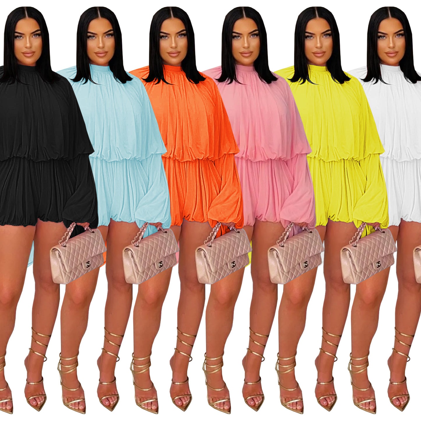 Casual Pleated Solid Color Jumpsuit Shorts