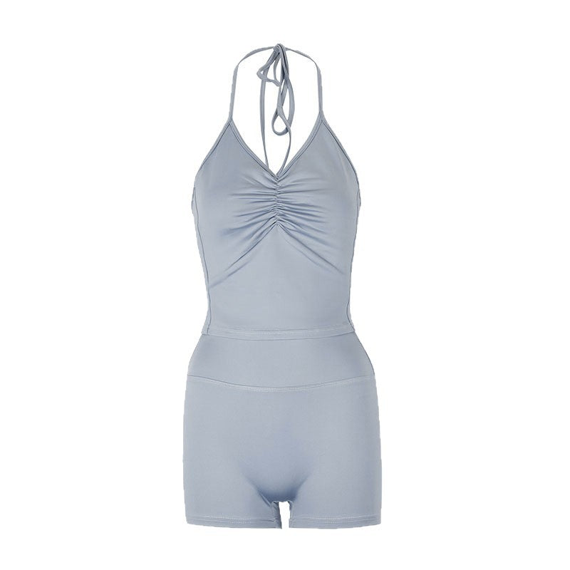 Neck hanging vest shorts set