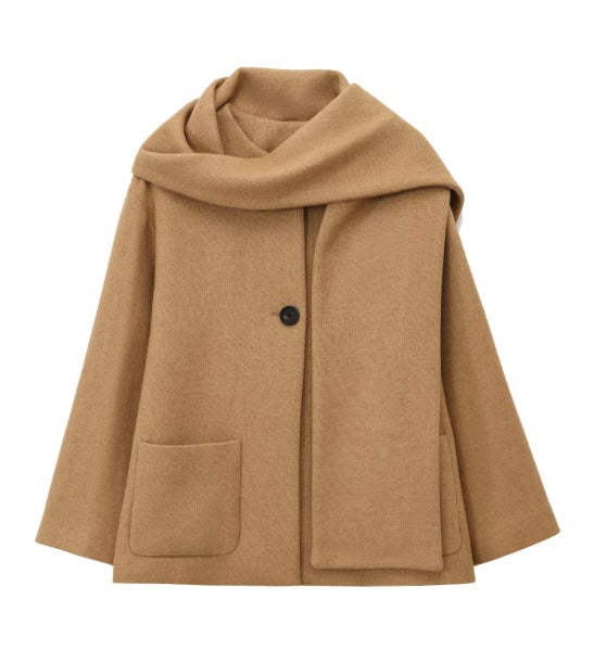 Women's Fashion Casual Blended Fabric Coat with Scarf