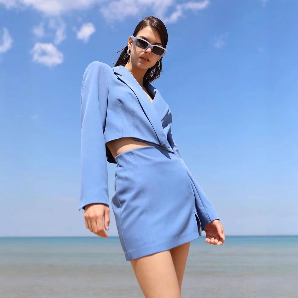 Women's Short Blazer Jacket + Skirt Set