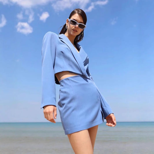 Women's Short Blazer Jacket + Skirt Set
