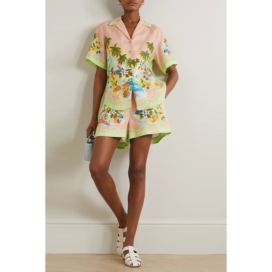 Casual Short Sleeve Two-Piece Set with Loose Fit and Fashionable Shorts for Women
