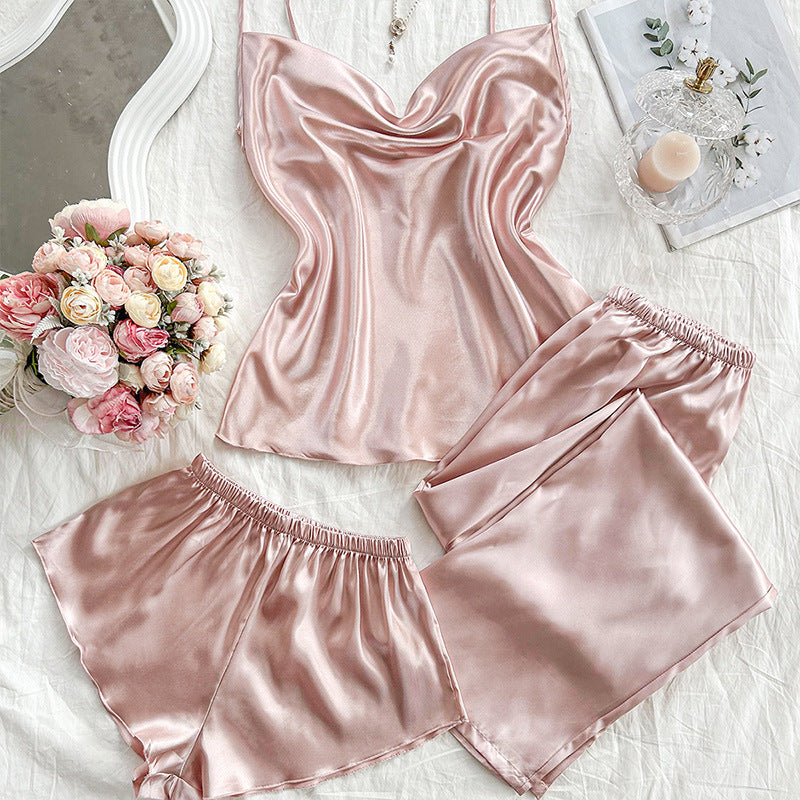 Slippery Sleeping Skirt Imitation Sexy Pajama Set