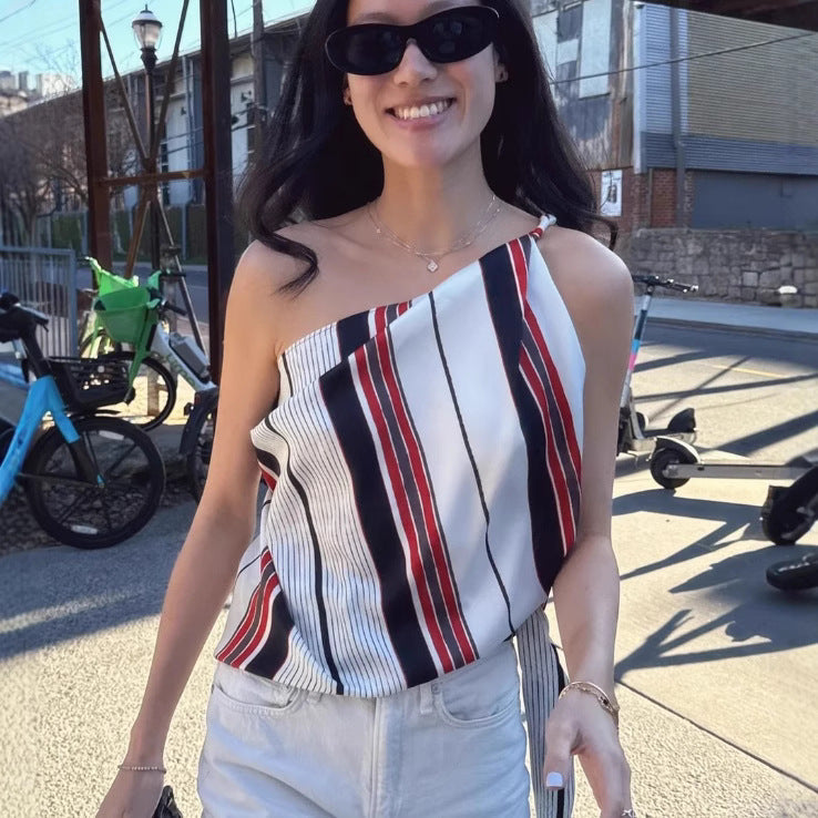 Women's Striped Asymmetric Top + Asymmetric Skirt