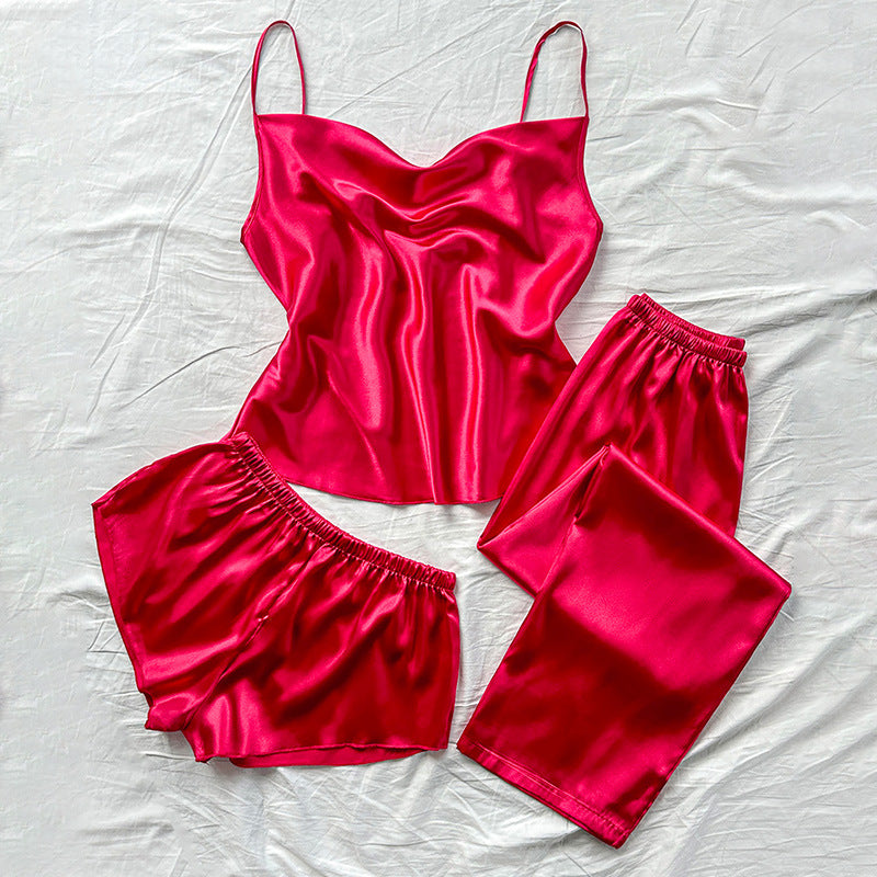 Slippery Sleeping Skirt Imitation Sexy Pajama Set