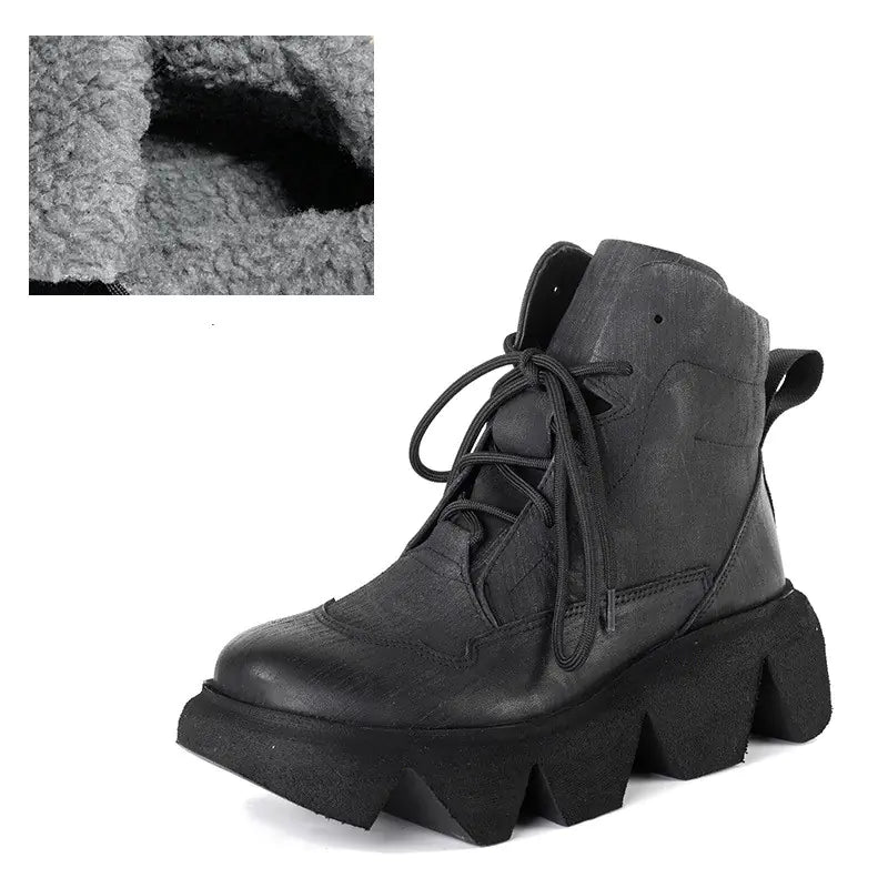 First Layer Cowhide Ankle Platform Boots