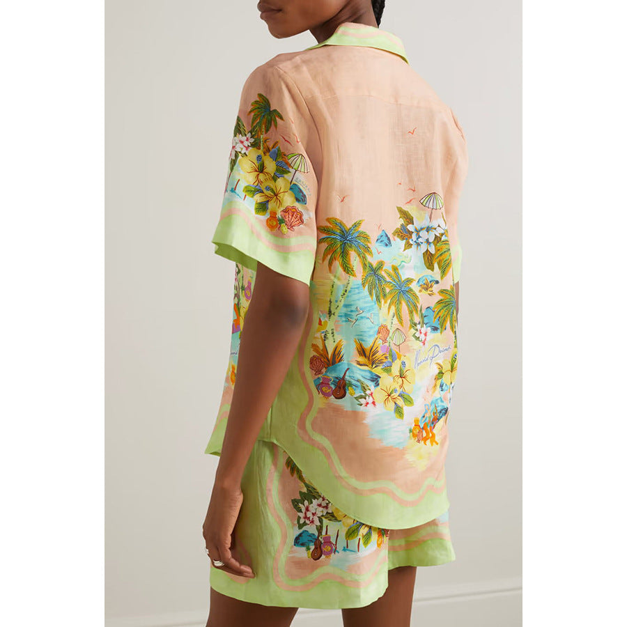 Casual Short Sleeve Two-Piece Set with Loose Fit and Fashionable Shorts for Women