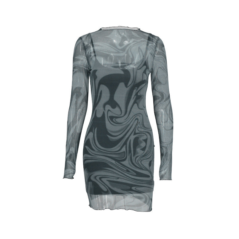 Women's Strapless Printed Sexy Bodycon Dress Two-Piece Set