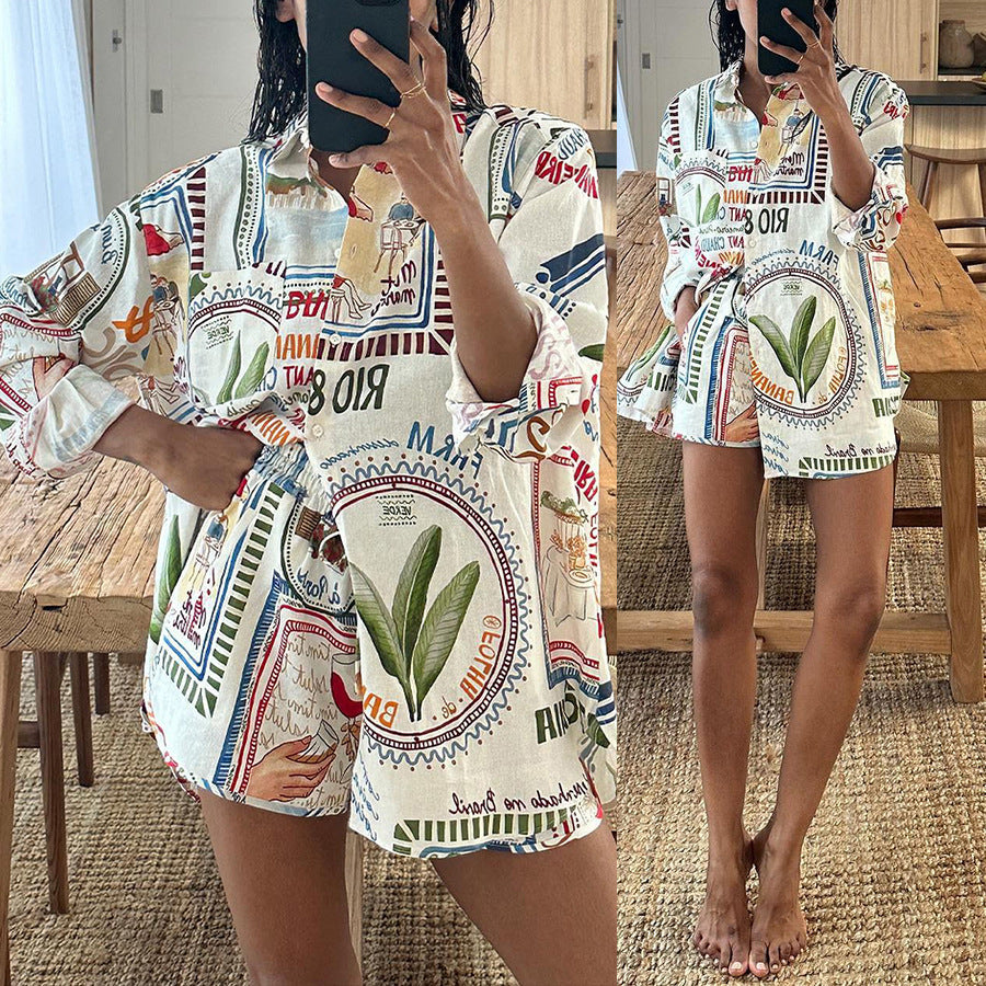Casual Long Sleeve Loose Two-Piece Set with Drawstring Pockets for Vacation