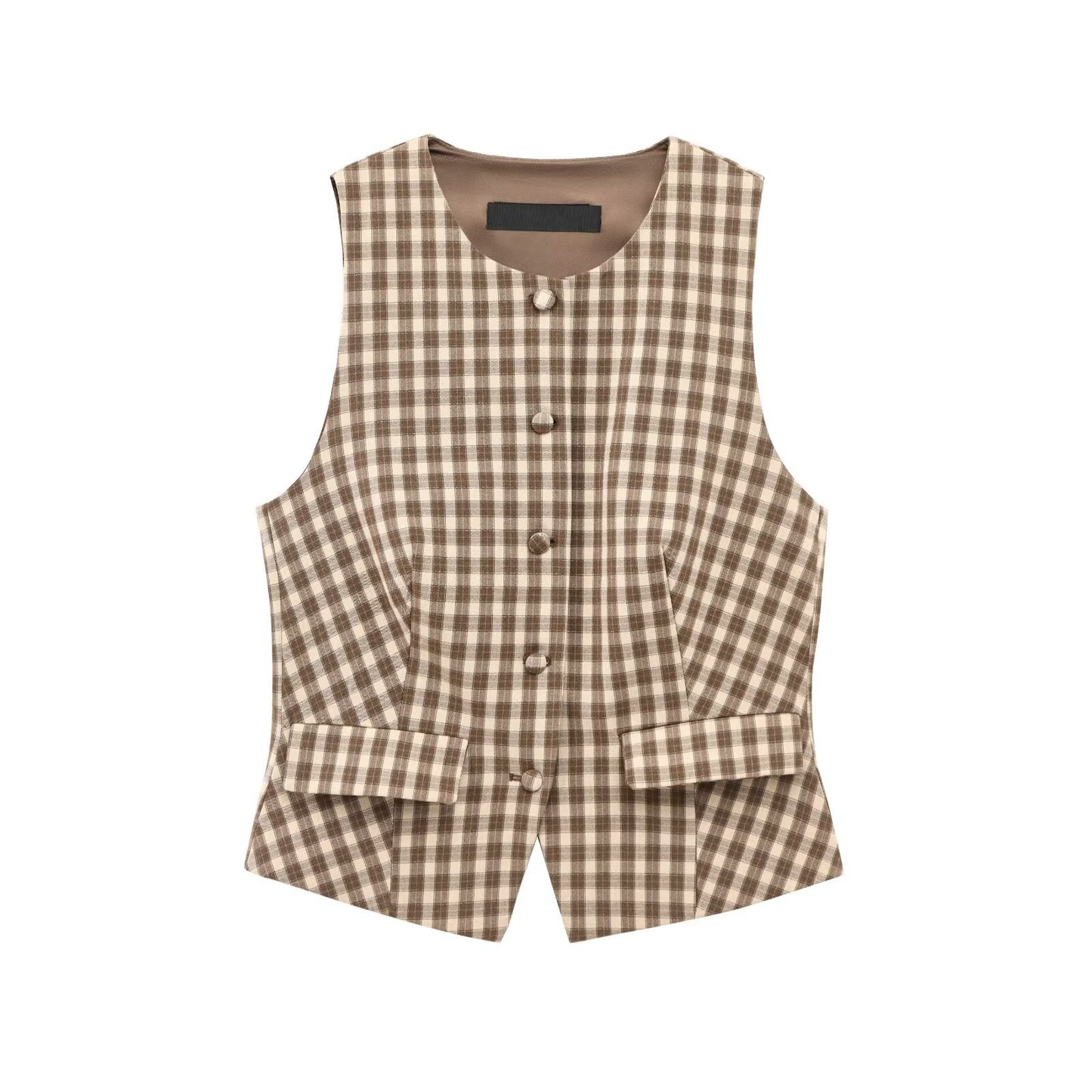 Women's Plaid Sleeveless Fitted Vest + Plaid Skirt Pants
