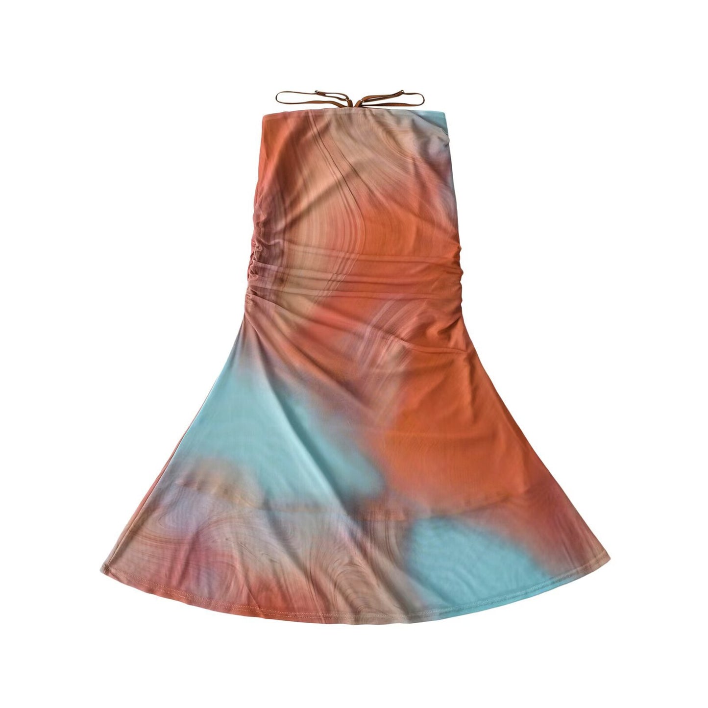 Women's Clothing Mesh Printed One-Shoulder Long Sleeve Top + Skirt