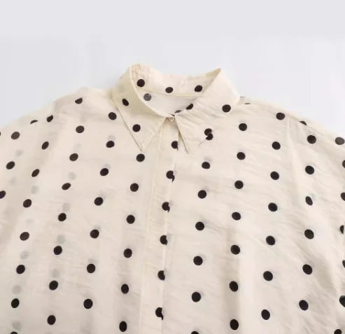 Polka Dot Print Loose Shirt for Women in Early Autumn