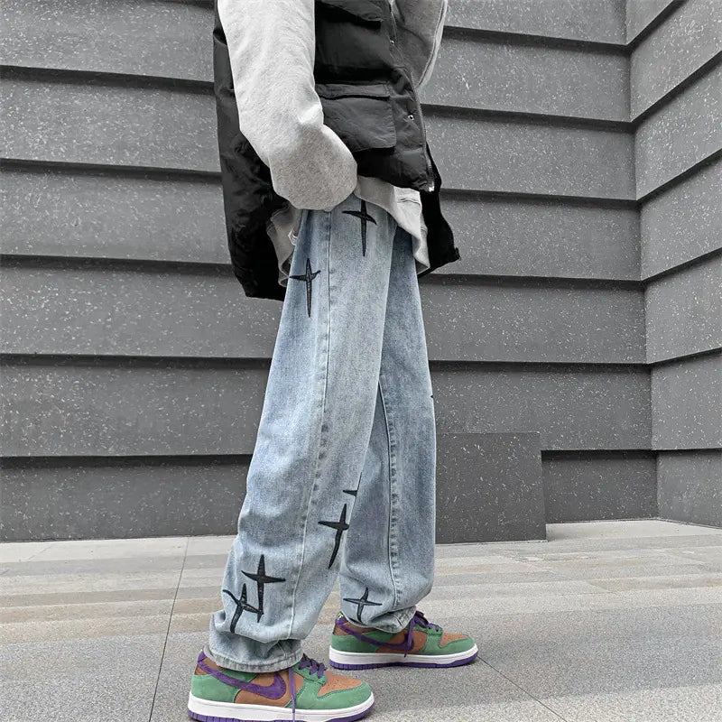 Men's Casual Loose Fit Wide Leg Jeans