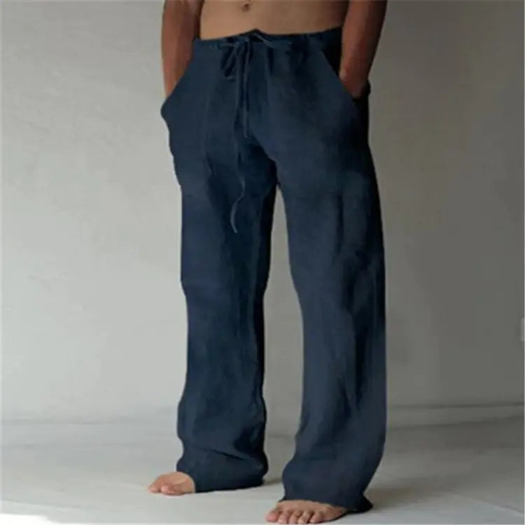 Men's Casual Loose Fit Cotton Linen Drawstring Pants