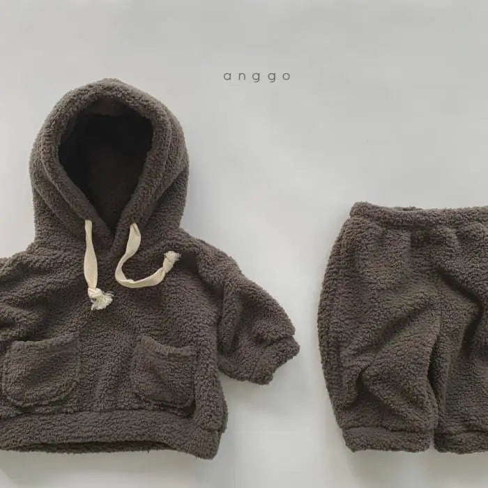 Children's Thick Hooded Plush Sweater and Pants Set