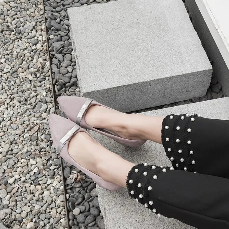 New Women's Black Suede Mid-Heel Pointed Shoes