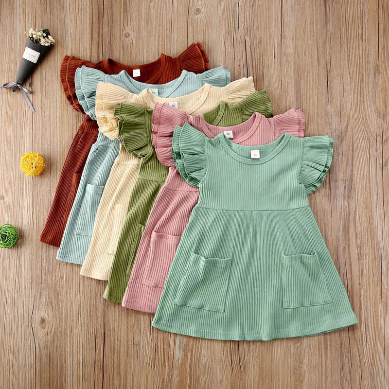 Summer Cotton Dress for Girls with Flutter Sleeves