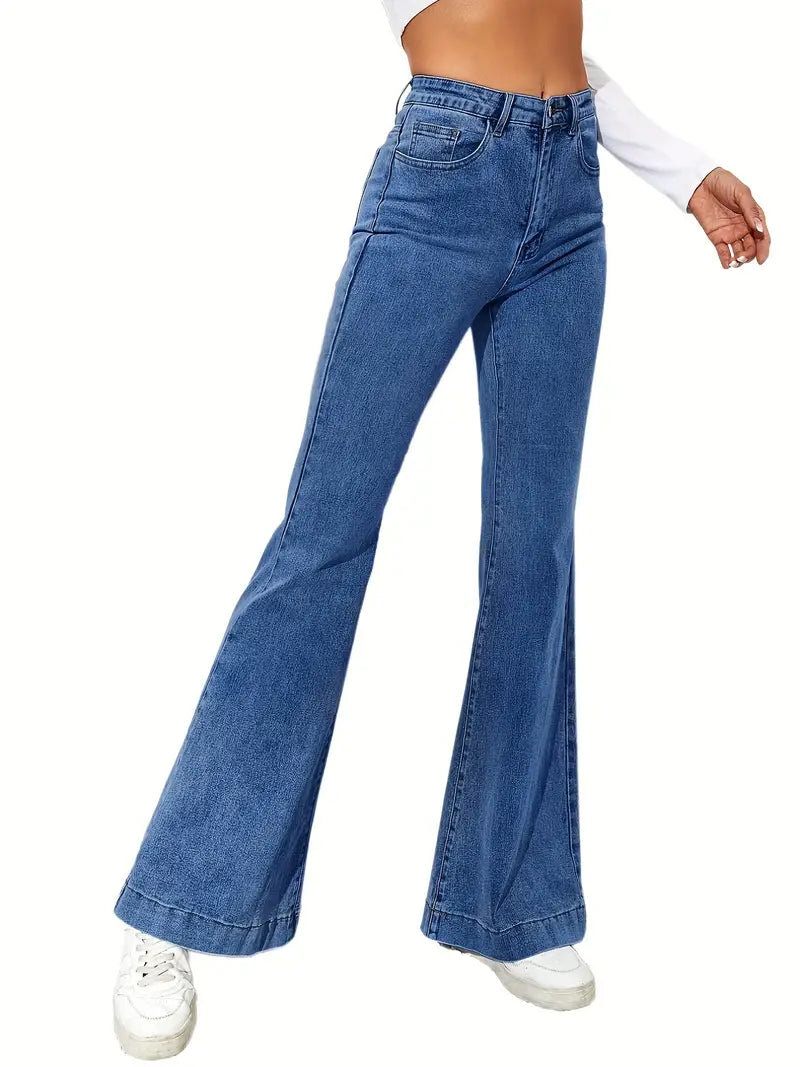 Women's Dark Blue High-Waist Flared Denim Jeans
